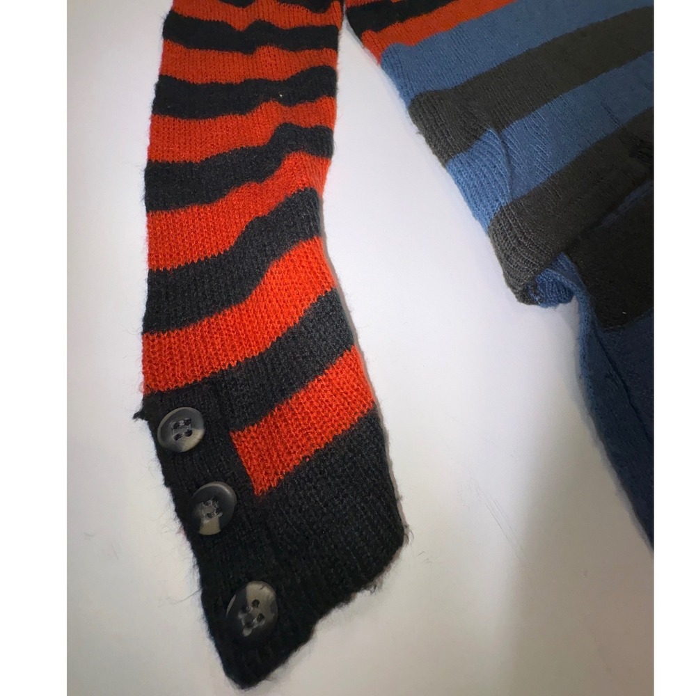 Cecico Womens Striped Colorblock Sweater Red Blue Black Side Button High Low L - Picture 2 of 7